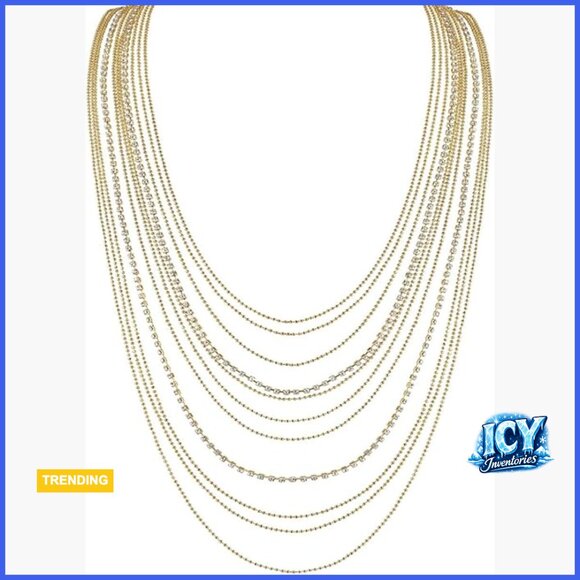 Cubic Zirconia Layered Chain Necklace with Simulated Diamond Pave